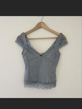 Free People Intimately Gray Lace-Trim Top